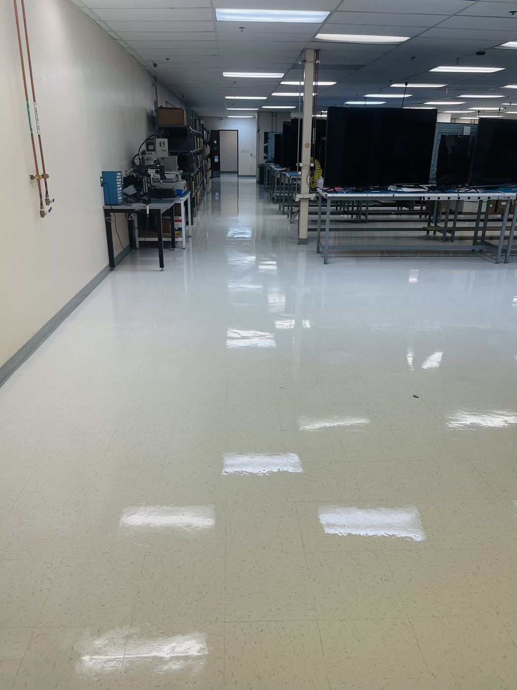 Large commercial floor after wax and buff