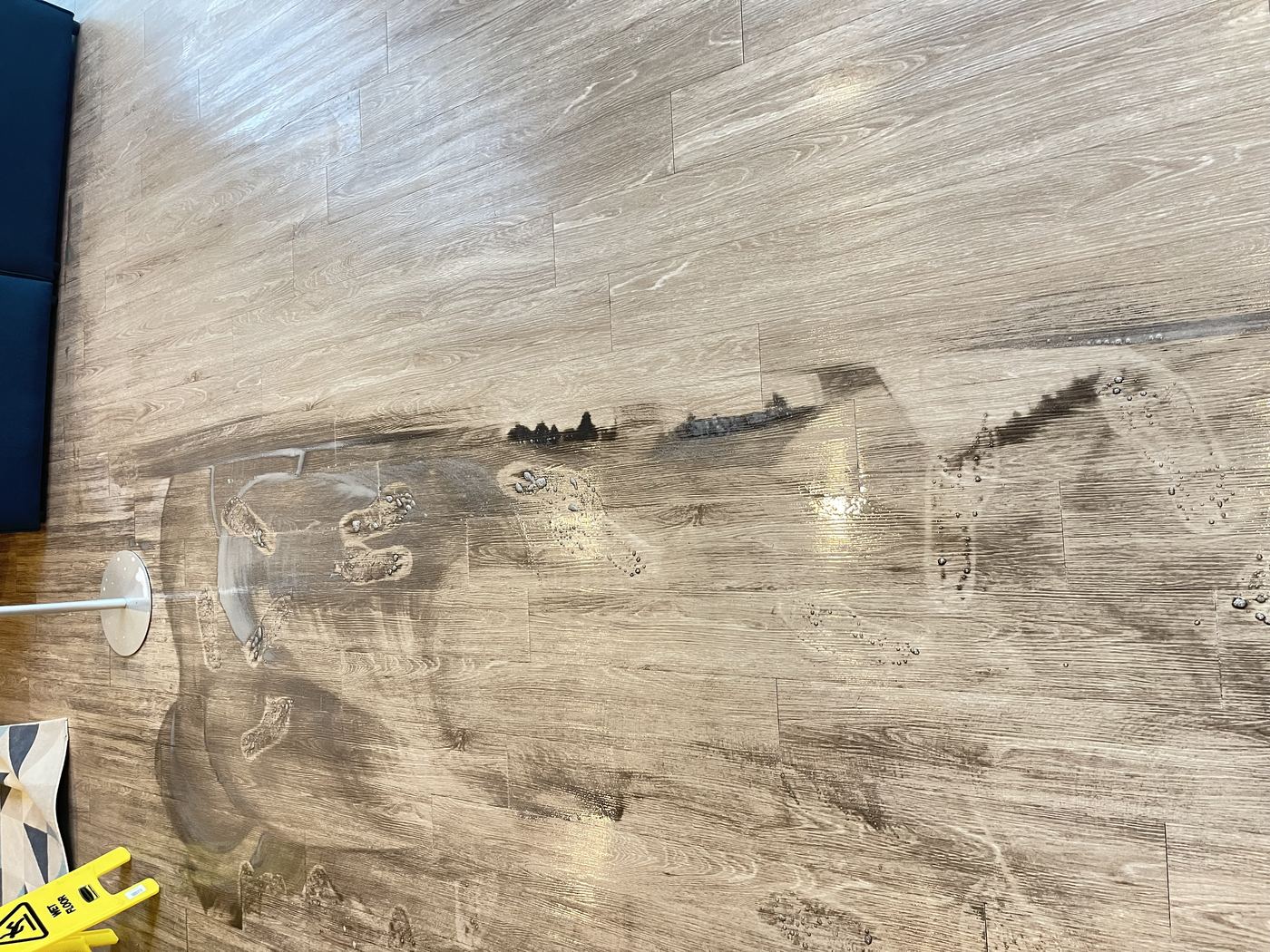 Commercial lobby floor cleaning near seating area